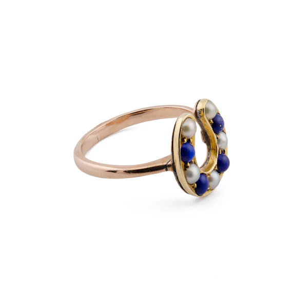 Victorian Lapis & Pearl Horseshoe Ring, Spectrum Antiques - image 2
