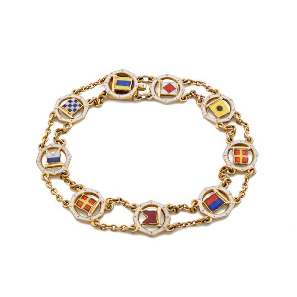 Vintage 9ct Gold Enamel Yacht Club Flag Bracelet by Benzie of Cowes, Spectrum Antiques - image 1