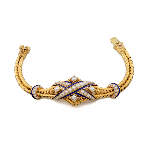 Victorian Gold Pearl and Enamel Bracelet, Spectrum Antiques - image 2