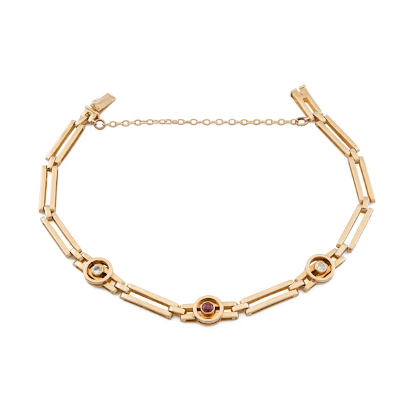 Edwardian 15ct Gold Diamond and Ruby Gate Bracelet, Spectrum Antiques - image 3