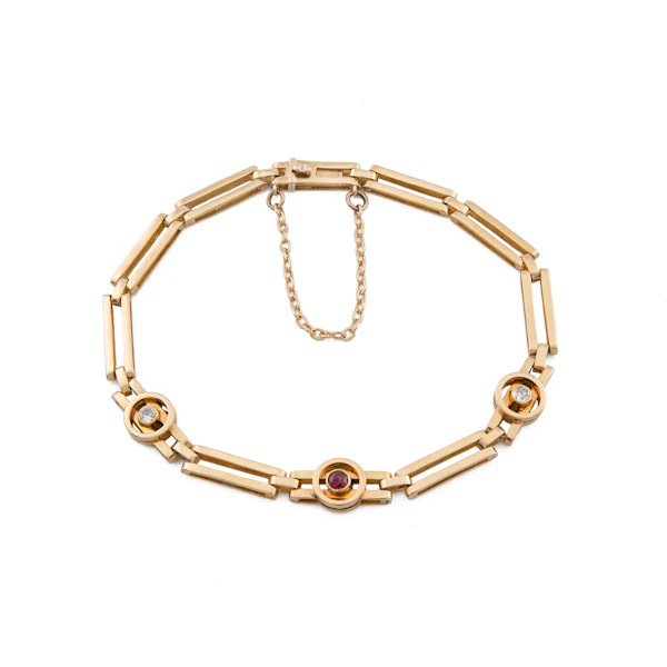 Edwardian 15ct Gold Diamond and Ruby Gate Bracelet, Spectrum Antiques - image 1