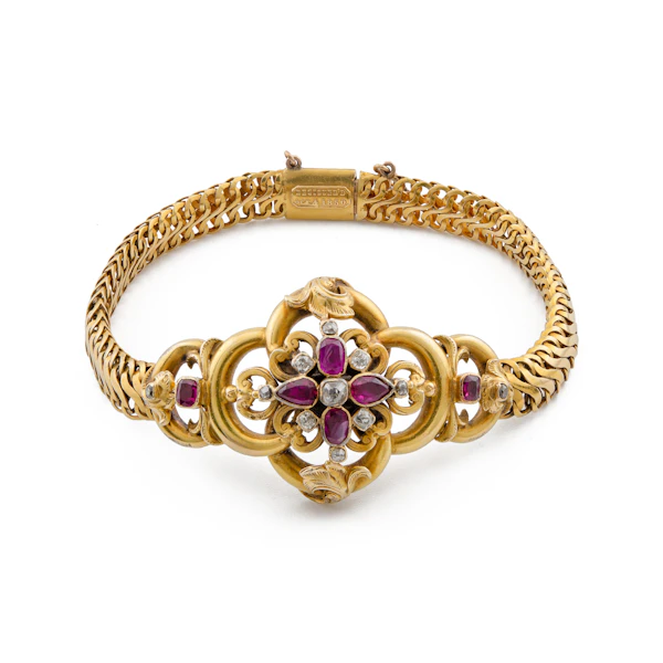 Antique 18ct Gold Burmese Ruby and Diamond Bracelet, Spectrum Antiques - image 1
