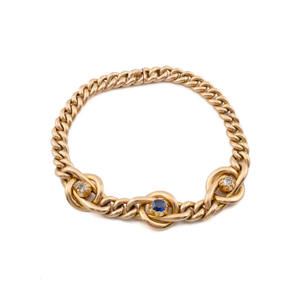 Antique 15ct Gold Sapphire & Diamond Curb Bracelet, Spectrum Antiques - image 1