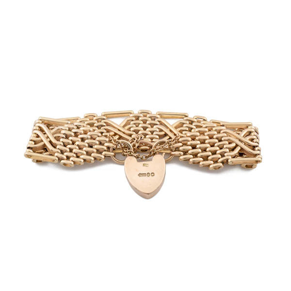 Vintage 9ct Gold Gate Bracelet with Heart Padlock, Spectrum Antiques - image 3