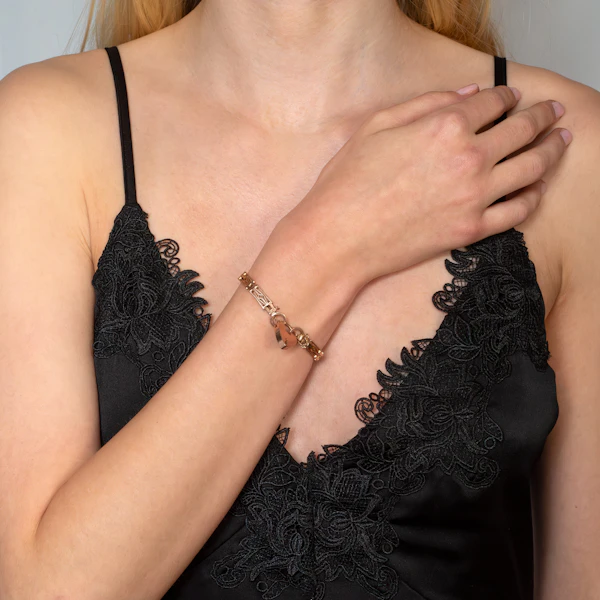 Edwardian Fancy Gate Link Bracelet with Heart Padlock in 9ct Rose Gold, Spectrum Antiques - image 2