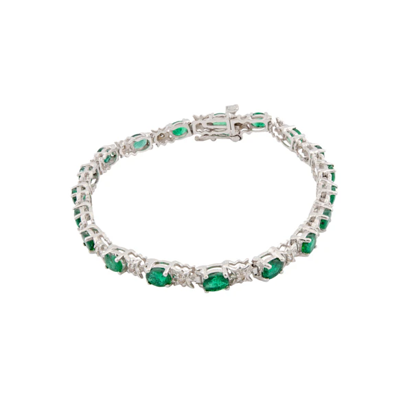 Vintage 14ct White Gold Emerald & Diamond Line Bracelet, Spectrum Antiques - image 1