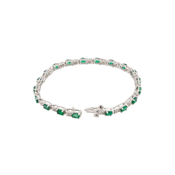 Vintage 14ct White Gold Emerald & Diamond Line Bracelet, Spectrum Antiques - image 4
