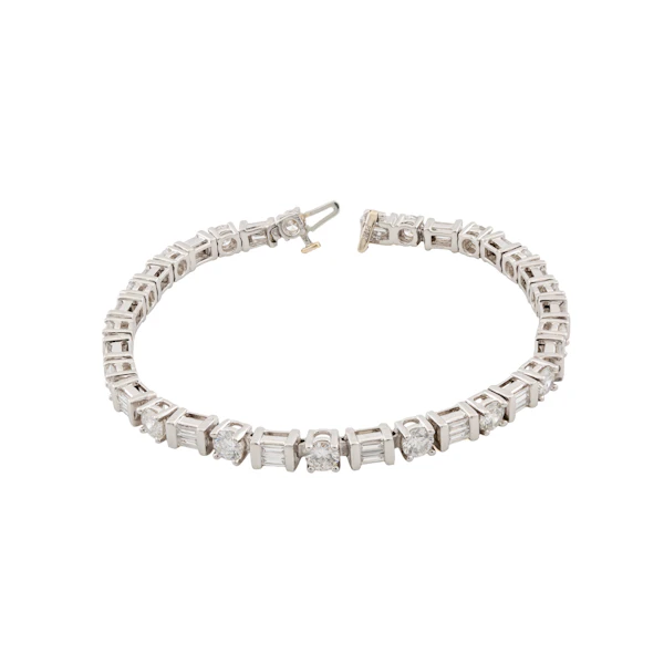 Vintage Platinum Baguette & Brilliant Diamond Line Bracelet, Spectrum Antiques - image 3