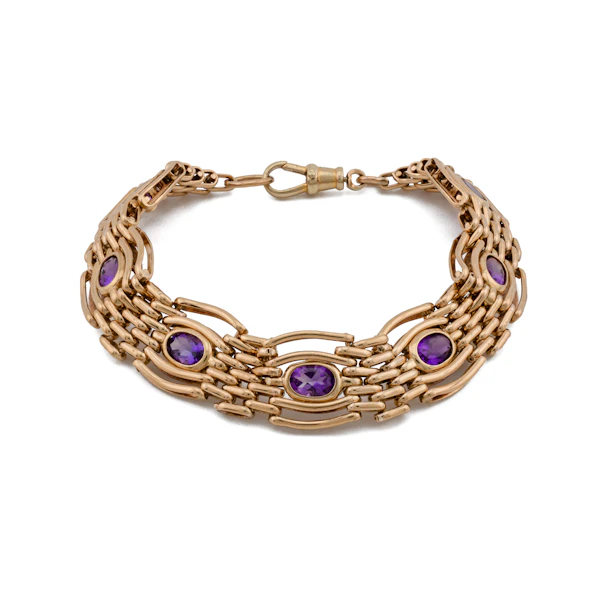 Vintage 9ct Gold Amethyst Link Bracelet, Spectrum Antiques - image 1