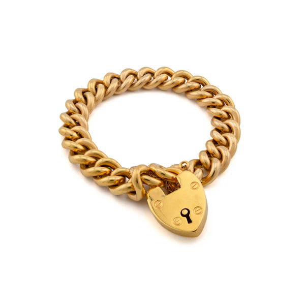 Large 15ct Curb Link Bracelet with Padlock, Spectrum Antiques - image 1