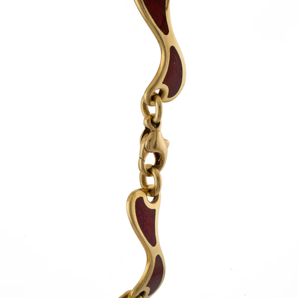 Simon Benney 18ct Gold & Red Enamel Modernist Bracelet, Spectrum Antiques - image 4