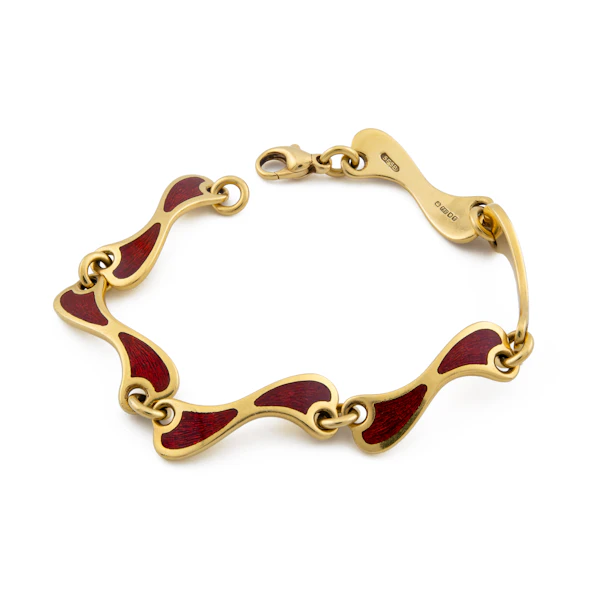 Simon Benney 18ct Gold & Red Enamel Modernist Bracelet, Spectrum Antiques - image 3