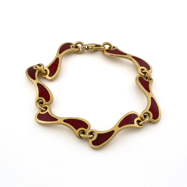 Simon Benney 18ct Gold & Red Enamel Modernist Bracelet, Spectrum Antiques - image 1