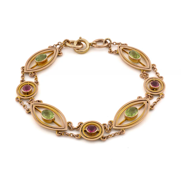 Edwardian 9ct Peridot and Tourmaline Bracelet, Spectrum Antiques - image 1