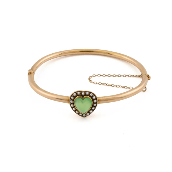 Chalcedony and Pearl 15ct Heart Bangle, Spectrum Antiques - image 1