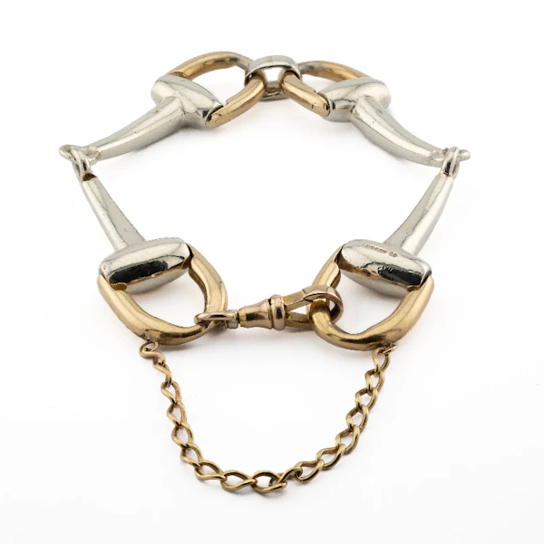 Vintage 9ct Two-Tone Gold Stirrup Bit Link Bracelet, Spectrum Antiques - image 3