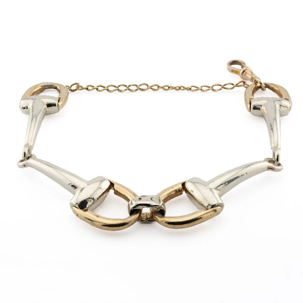 Vintage 9ct Two-Tone Gold Stirrup Bit Link Bracelet, Spectrum Antiques - image 4