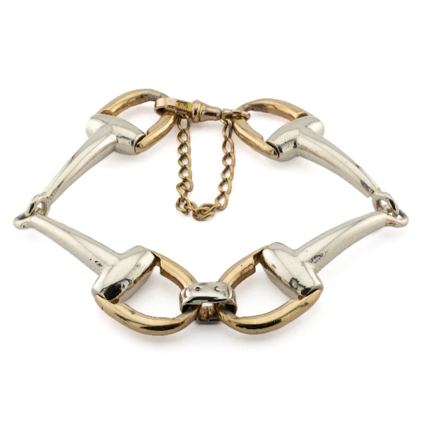 Vintage 9ct Two-Tone Gold Stirrup Bit Link Bracelet, Spectrum Antiques - image 1
