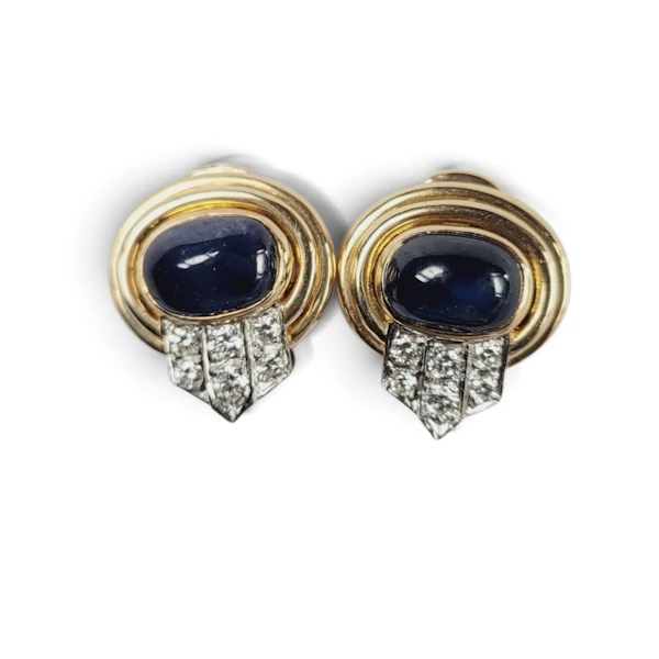 Cabochon sapphire and diamond stud earrings sku 9376 DBGEMS - image 1