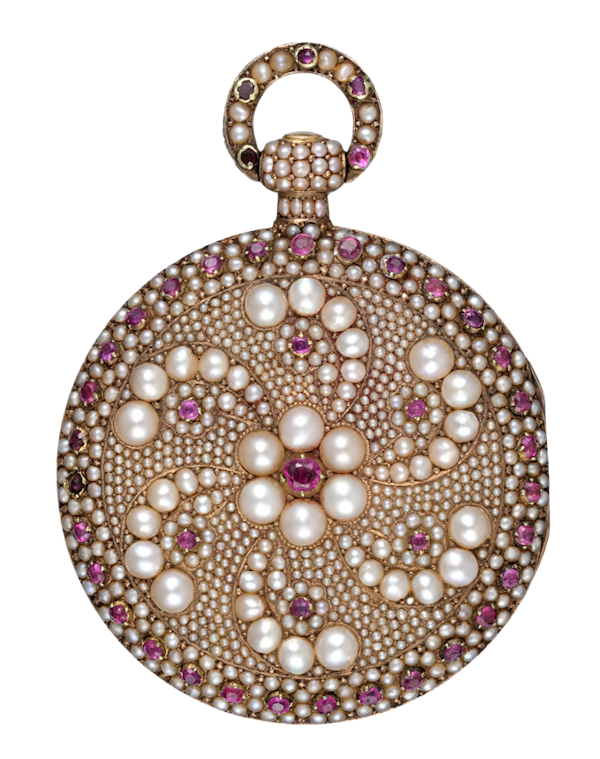 RARE PEARL AND RUBY ENCRUSTED GOLD WATCH - image 1