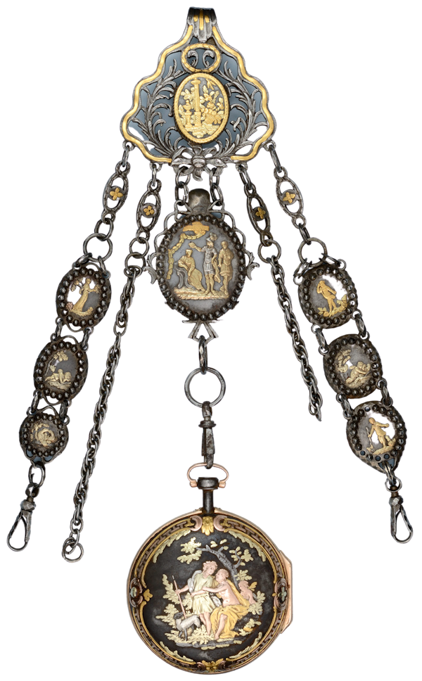 RARE GOLD DECORATED WATCH AND CHATELAINE - image 1