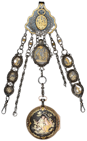 RARE GOLD DECORATED WATCH AND CHATELAINE