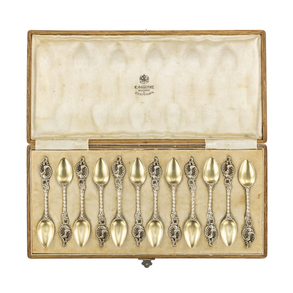 Faberge Set of Twelve Silver Gilt Coffee Spoons, Moscow, c1890 - image 1