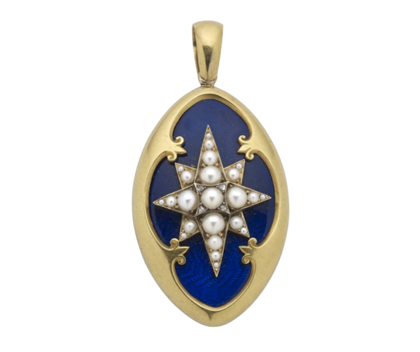 New Product Victorian Blue Enamel, Pearl And Gold Locket, 1874 - image 1
