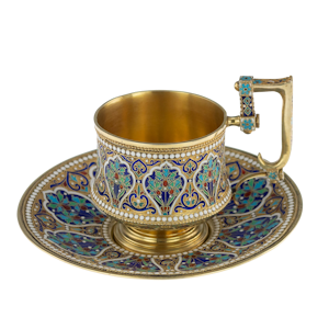 Russian Silver Gilt and Cloisonné Enamel Cup & Saucer, Moscow c.1880