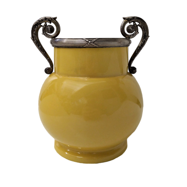Faberge Silver Mounted Yellow Ceramic Vase, Moscow c.1900 - image 1