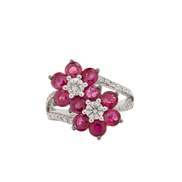 2 flowers shaped ruby ring - image 1