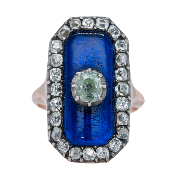 Georgian blue glass and old mine cut diamond ring - image 1