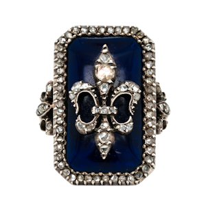 Nineteenth century French blue glass and diamond fleur de lys ring - Charlotte Sayers