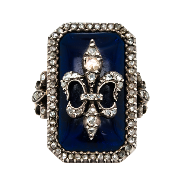 Nineteenth century French blue glass and diamond fleur de lys ring - image 1