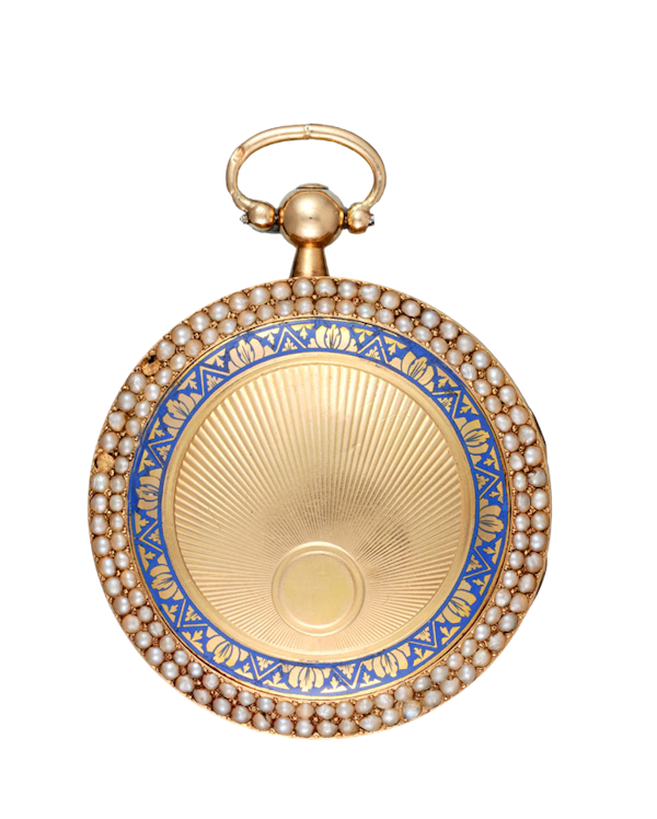 PEARL SET GOLD AND ENAMEL PENDANT WATCH - image 1