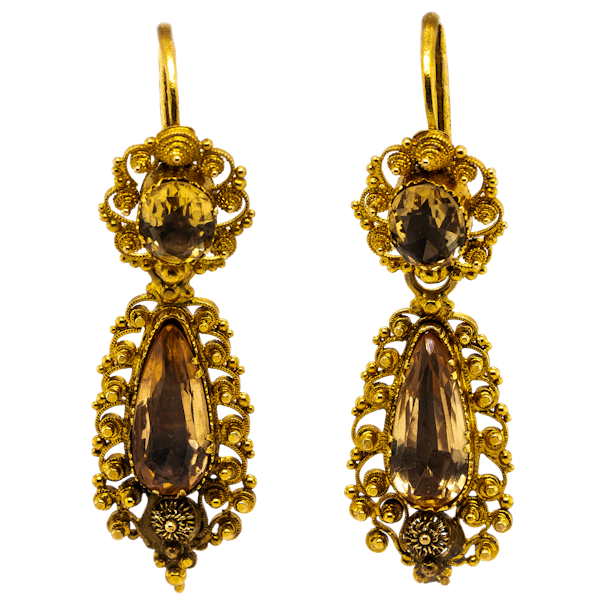 Georgian topaz canetille drop earrings - image 1