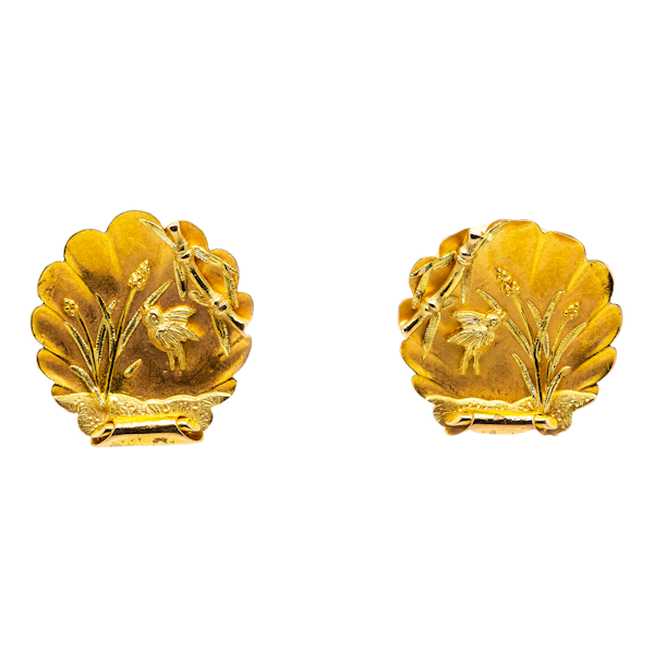 Victorian fine gold Japanesque earrings - image 1