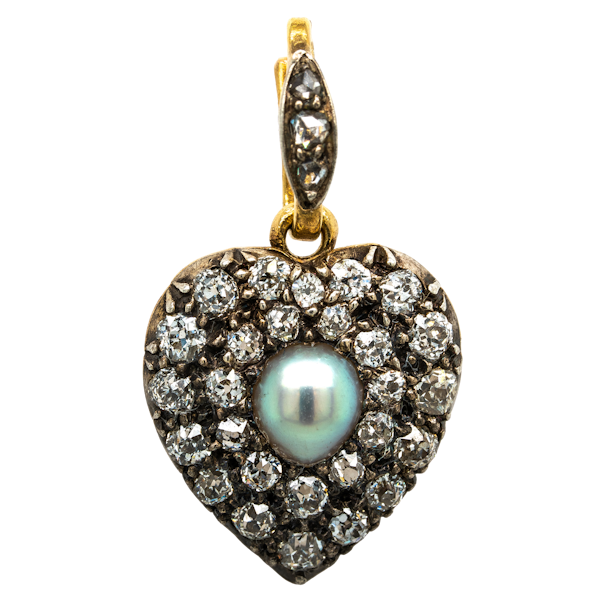 Natural pearl diamond heart pendant - image 1