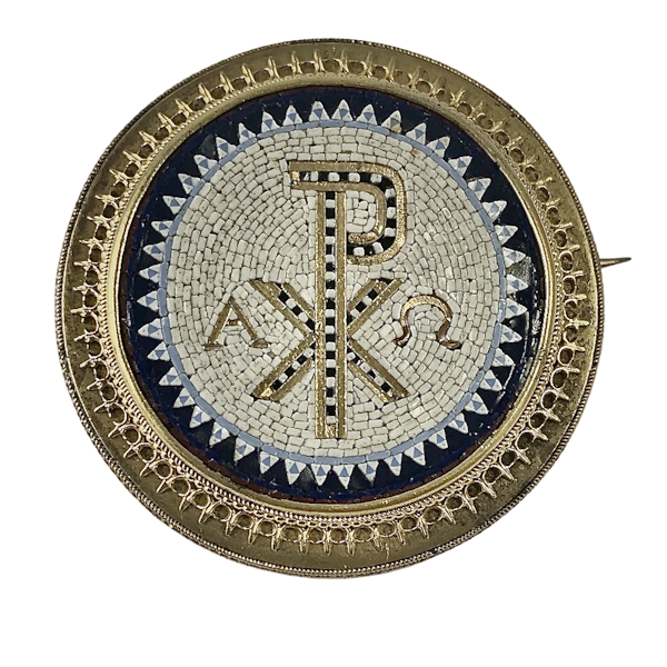 Italian micro mosaic gold brooch - image 1