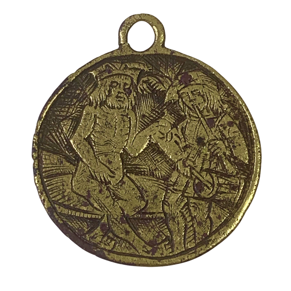 Fourteenth century engraved brass pendant - image 1