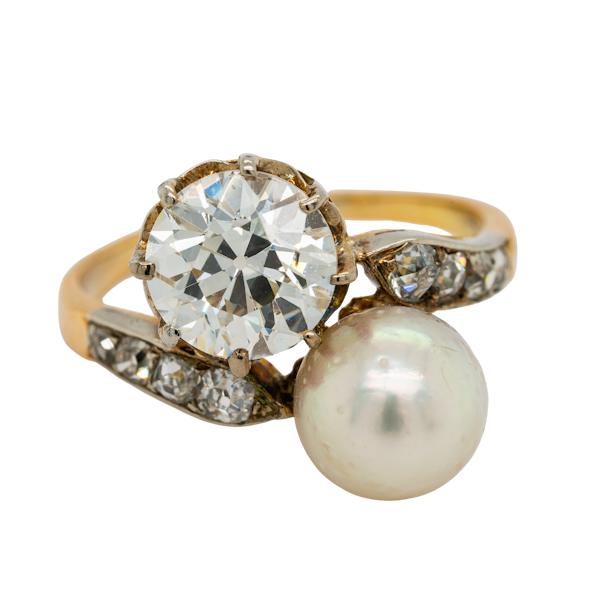 Pearl and diamond crossover  ring - image 1