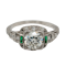 Art Deco diamond and emerald shoulders cluster ring - image 1