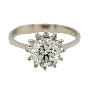 Diamond cluster ring. 1.65 ct est centre diamond