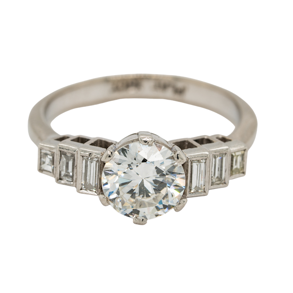 Diamond  solitaire ring with extended baguette diamond  shoulders - image 1
