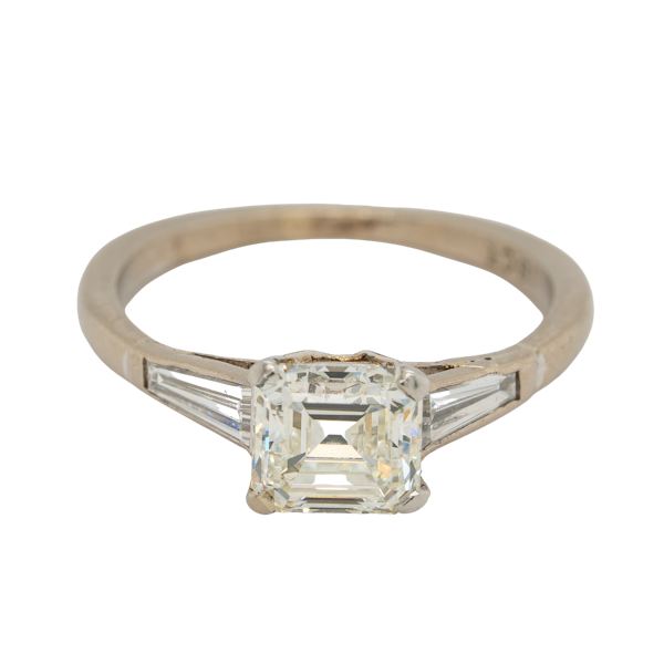 Diamond asscher cut solitaire ring with tapered  baguette shoulders - image 1