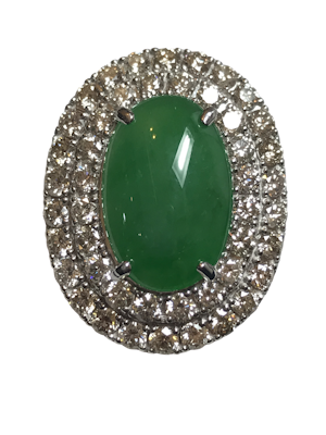 18K white gold 4.96ct Natural Jade and 2.45ct Diamond Ring