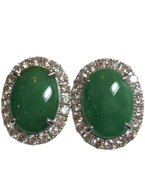 18K white gold 9.91ct Natural Jade and 2.10ct Diamond Earrings