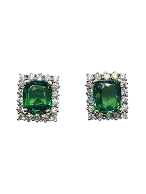 18K white gold 5.04ct Natural Tsavorite and 1.25ct Diamond Earrings