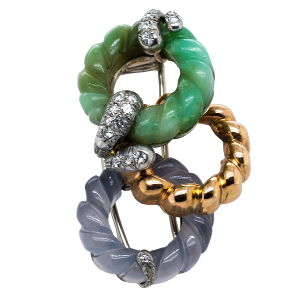 Stylish jade diamond and chalcedony clip  DBGEMS - image 1