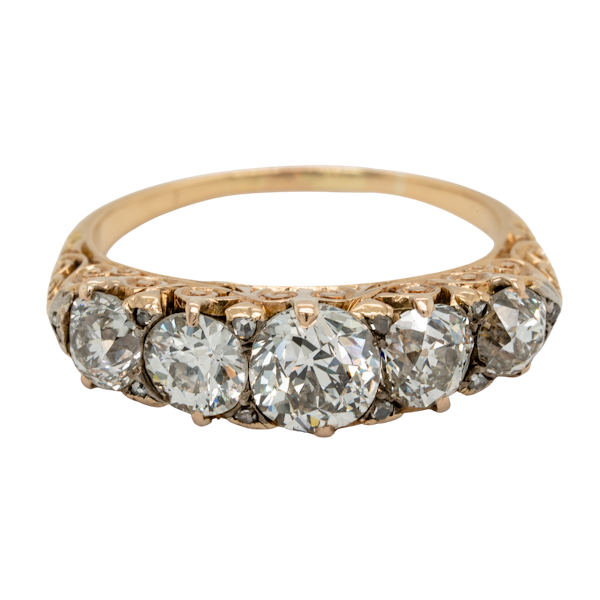 Antique five stone diamond carved half hoop  DBGEMS engagement ring - image 1